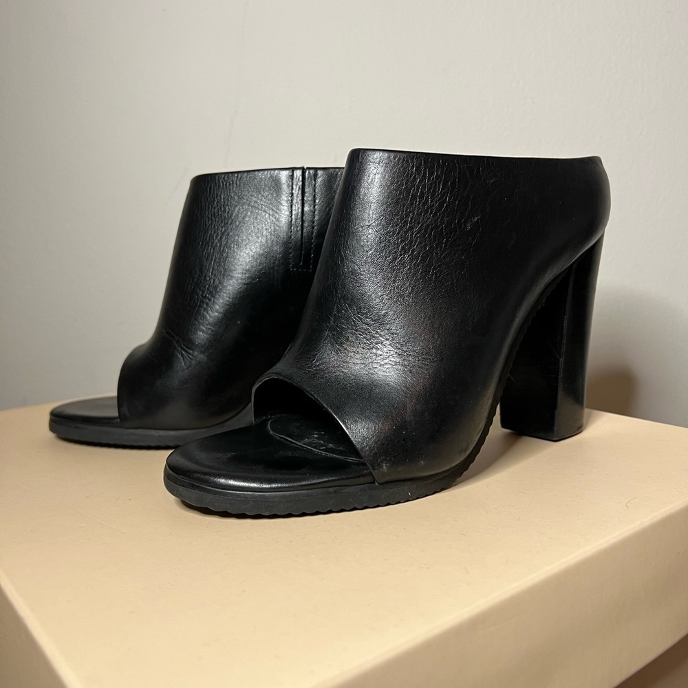 🔥 Tibi Leona Mule Peep-Toe Sandal Heel in Black 7 🔥